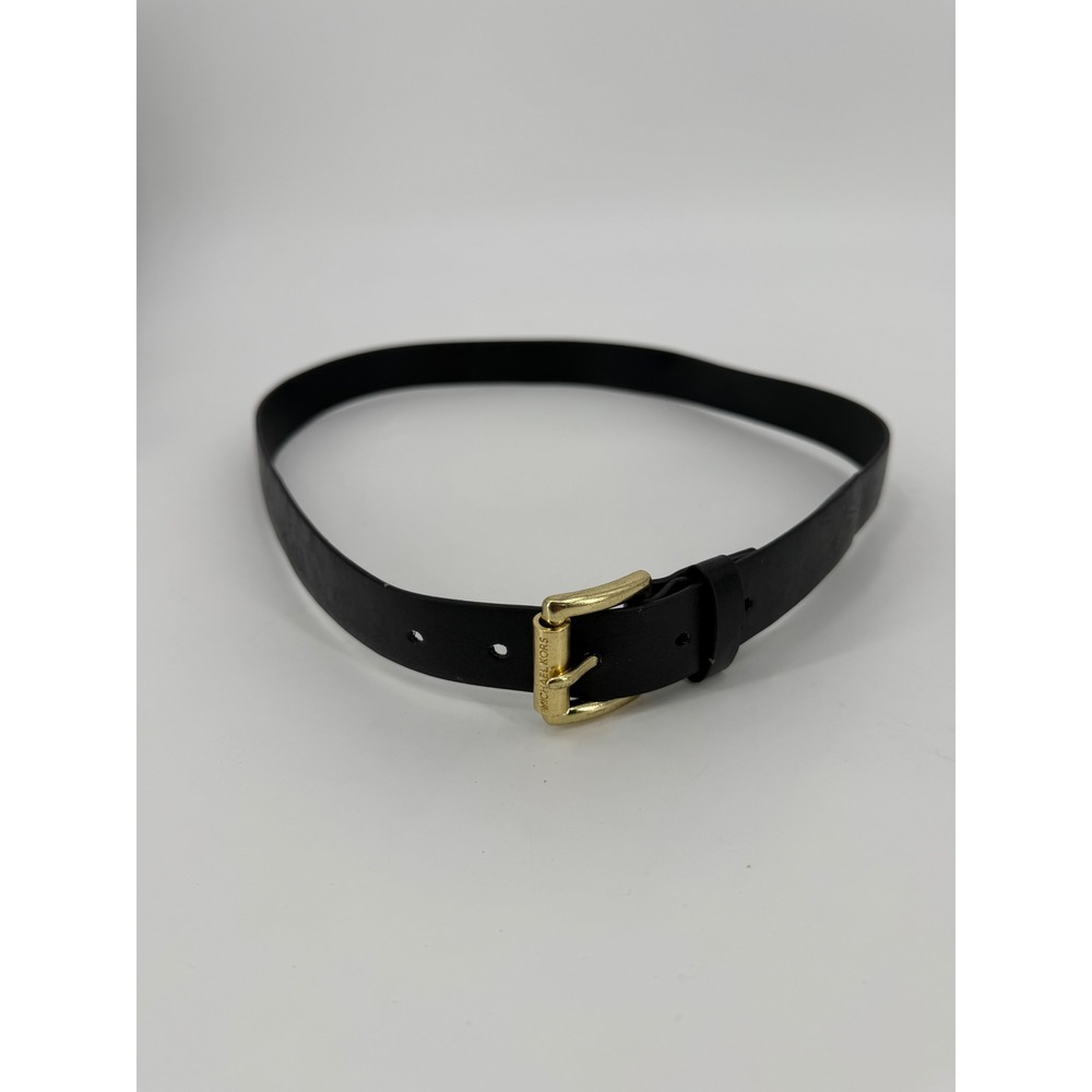 Michael Kors Black Belt Gold Buckle Logo XXS Faux Leather Slim Classic Accessory
